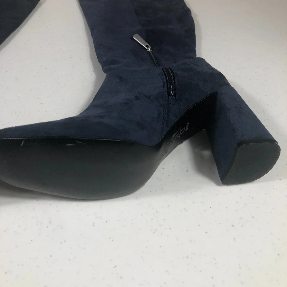 Whimsigoth 90s Knee High‎ Boots Size 8.5M Blue Faux Suede Dark Romantic Holiday - Picture 7 of 11